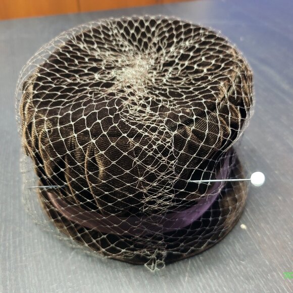 Vintage Brown Velvet Cloche Hat with Veil and Hat Pin main image 6